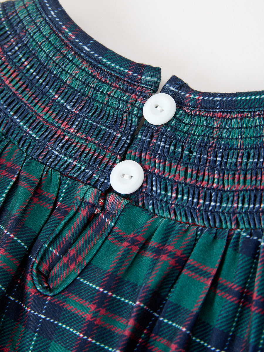 Girls Christmas Plaid Smocked Bubble Romper