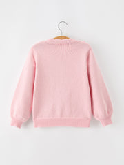 Girls Valentine's Day Pink Heart Lace Knit Cardigan