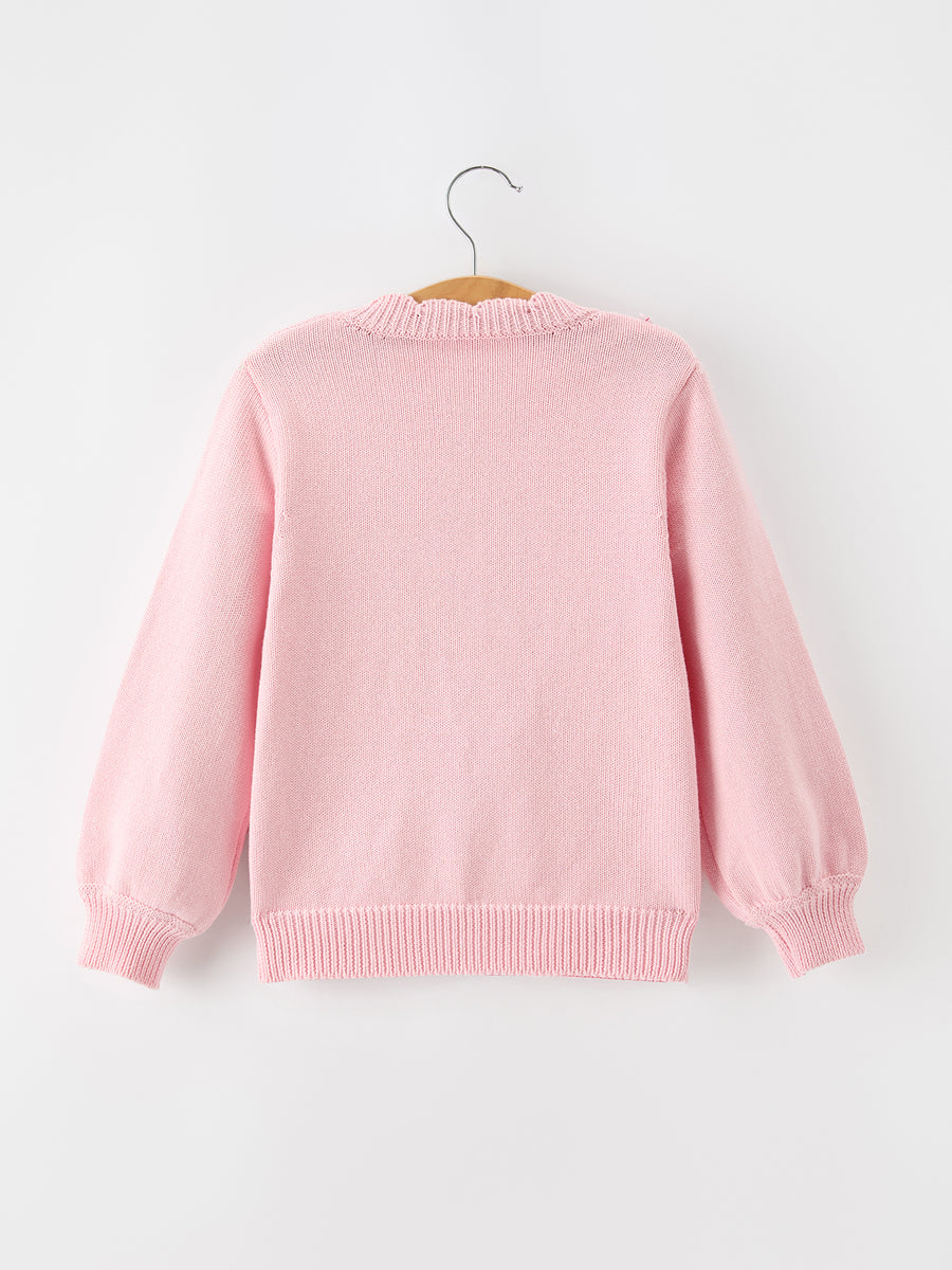 Girls Valentine's Day Pink Heart Lace Knit Cardigan