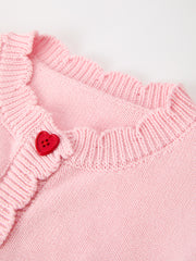 Girls Valentine's Day Pink Heart Lace Knit Cardigan