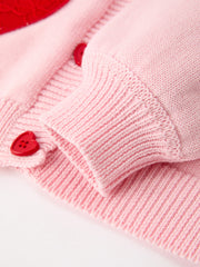 Girls Valentine's Day Pink Heart Lace Knit Cardigan