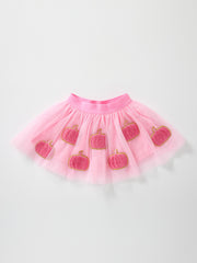 Fall Girls Pink Pumpkin Appliqué Tulle Skirt