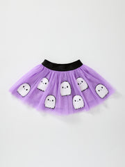 Halloween Girls Purple Ghost Appliqué Tulle Skirt
