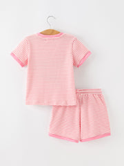Horse Girl Pink Striped T Shirt And Shorts Set