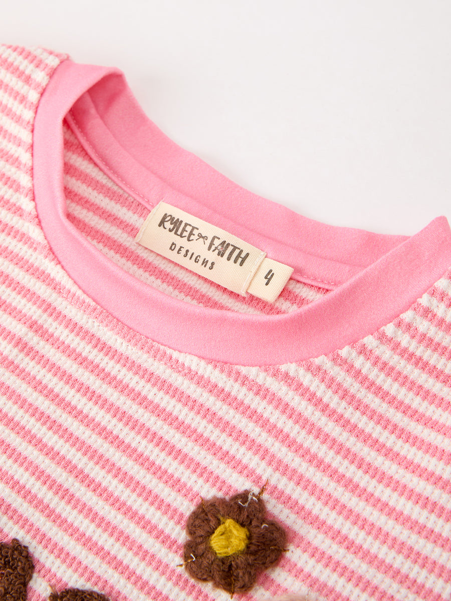 Horse Girl Pink Striped T Shirt And Shorts Set