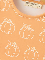 Girls Fall Pumpkin Print Short Sleeve Twirl Dress