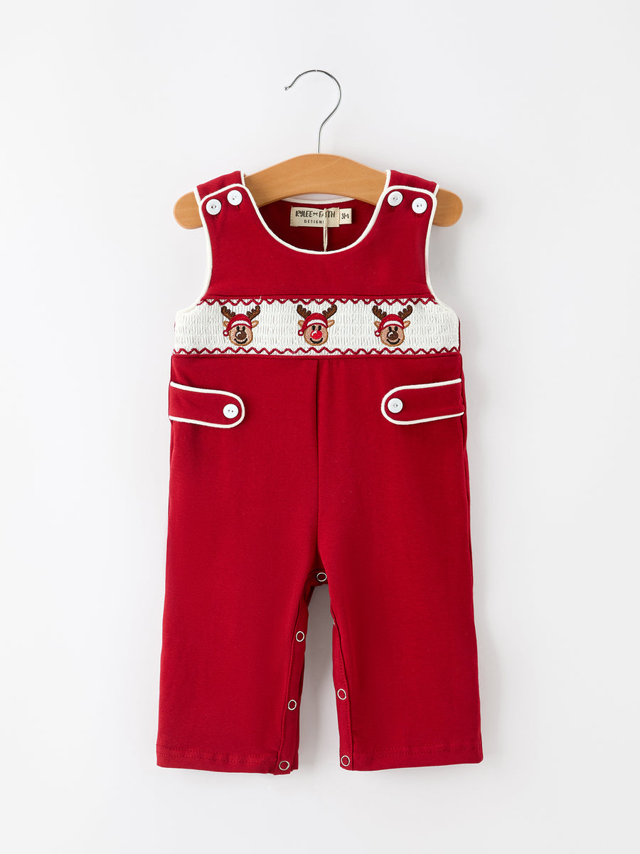 Baby Boys Christmas Reindeer Smocked Red Jonjon