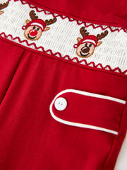 Baby Boys Christmas Reindeer Smocked Red Jonjon
