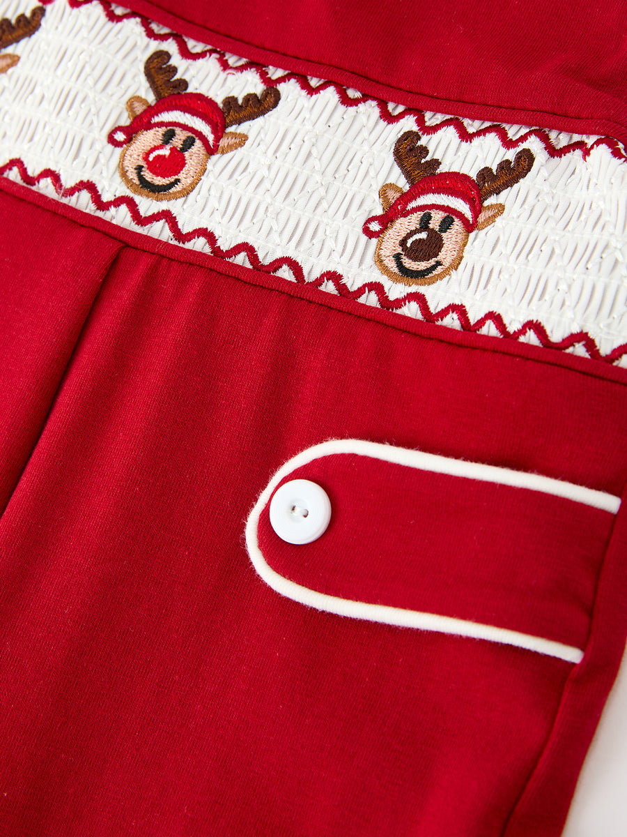 Baby Boys Christmas Reindeer Smocked Red Jonjon