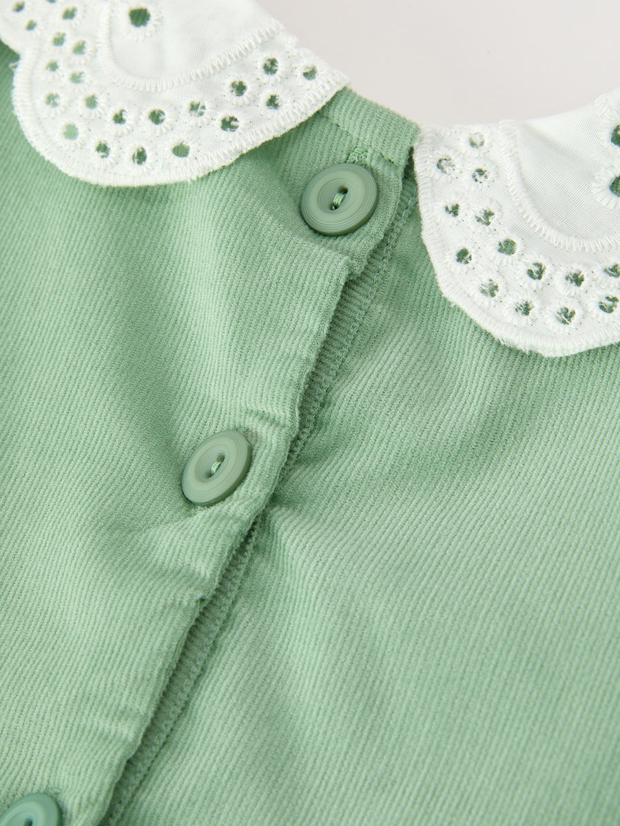 Girls Sage Green Smocked Rose Long Sleeve Dress