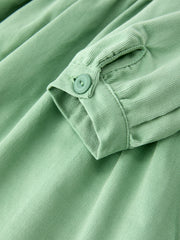 Girls Sage Green Smocked Rose Long Sleeve Dress