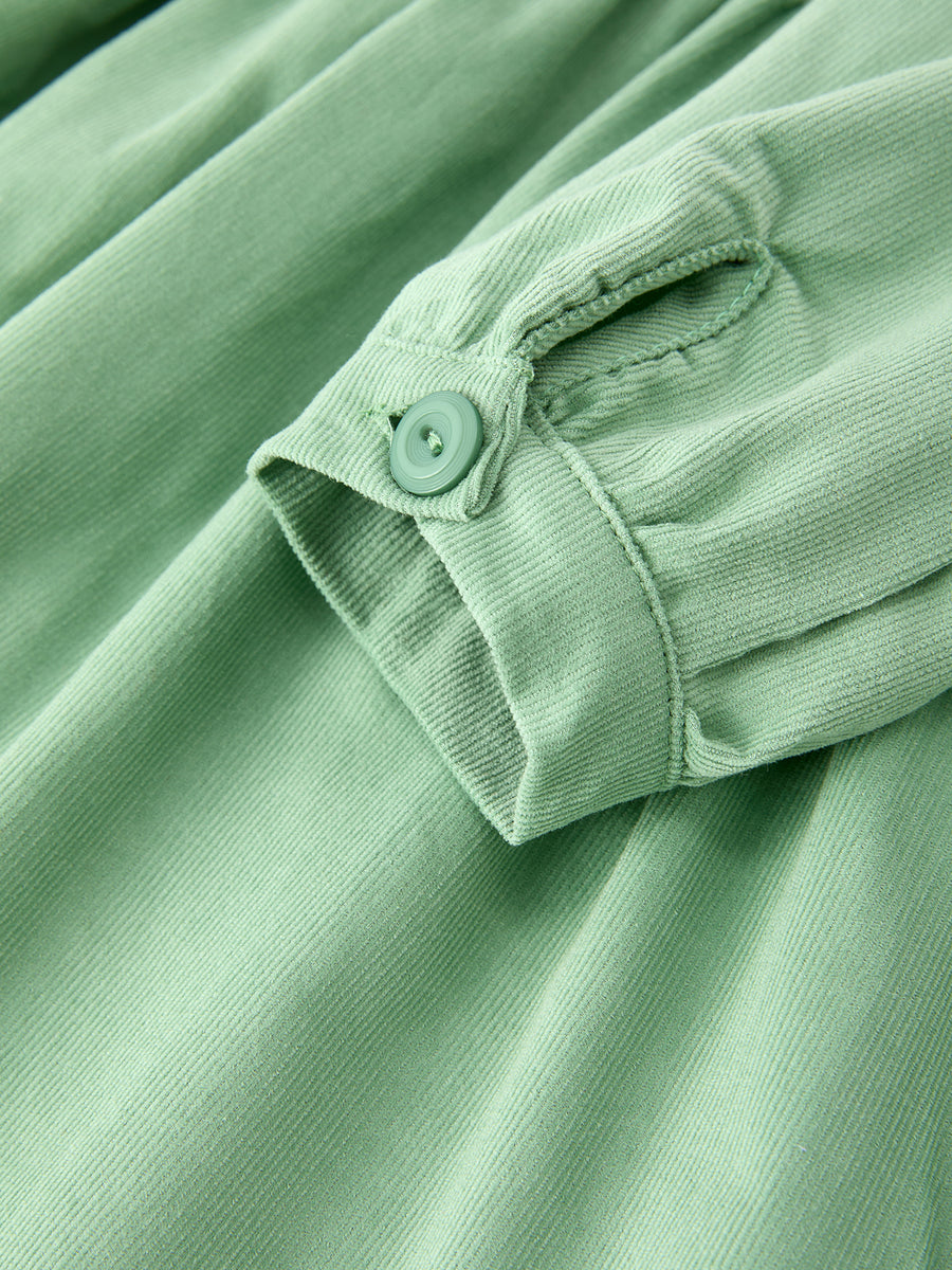 Girls Sage Green Smocked Rose Long Sleeve Dress