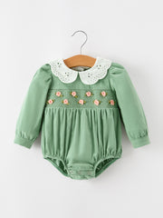 Baby Girls Sage Green Smocked Floral Peter Pan Collar Romper