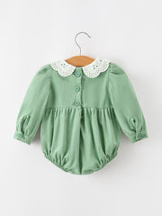 Baby Girls Sage Green Smocked Floral Peter Pan Collar Romper