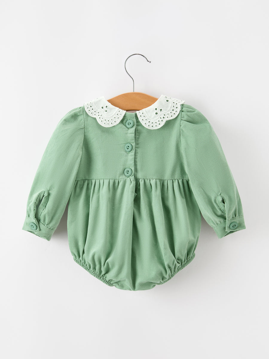 Baby Girls Sage Green Smocked Floral Peter Pan Collar Romper