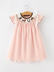 Western Horse Girls Pink Smocked Bow Lace Dress