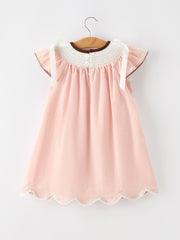 Western Horse Girls Pink Smocked Bow Lace Dress