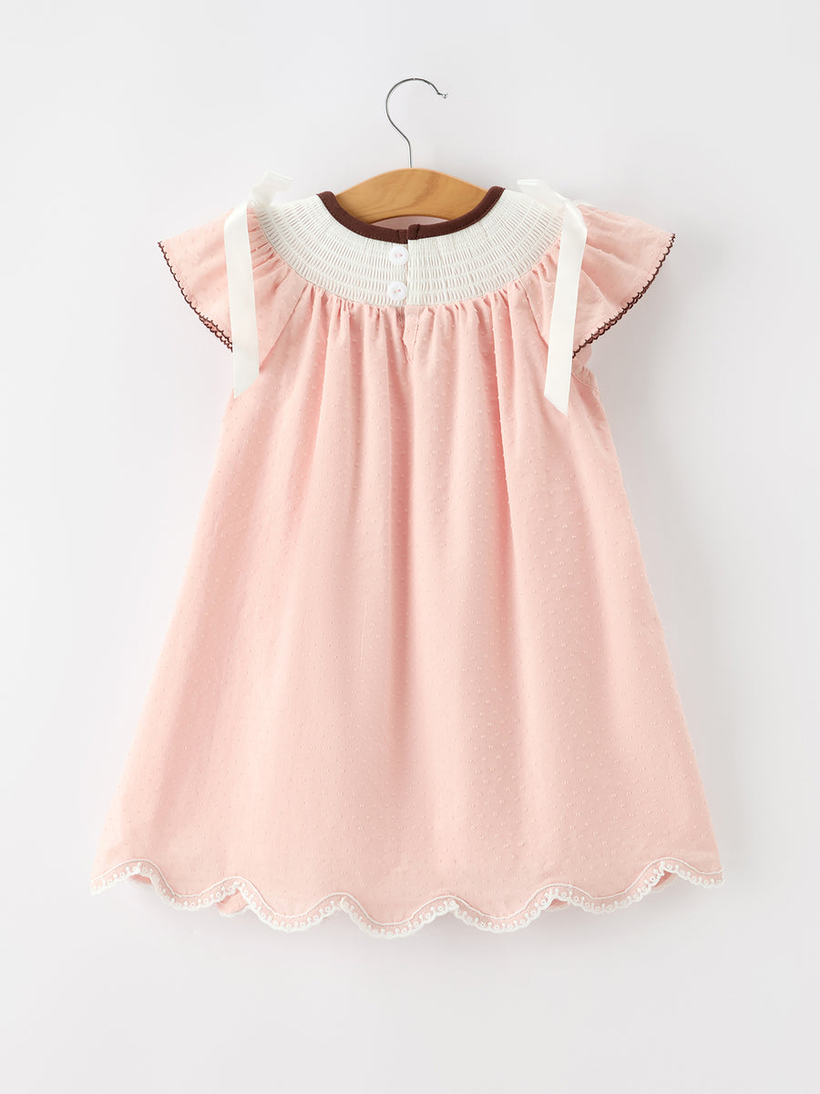 Western Horse Girls Pink Smocked Bow Lace Dress