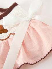Western Horse Girls Pink Smocked Bow Lace Dress