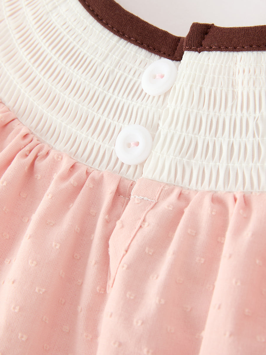 Western Horse Girls Pink Smocked Bow Lace Dress