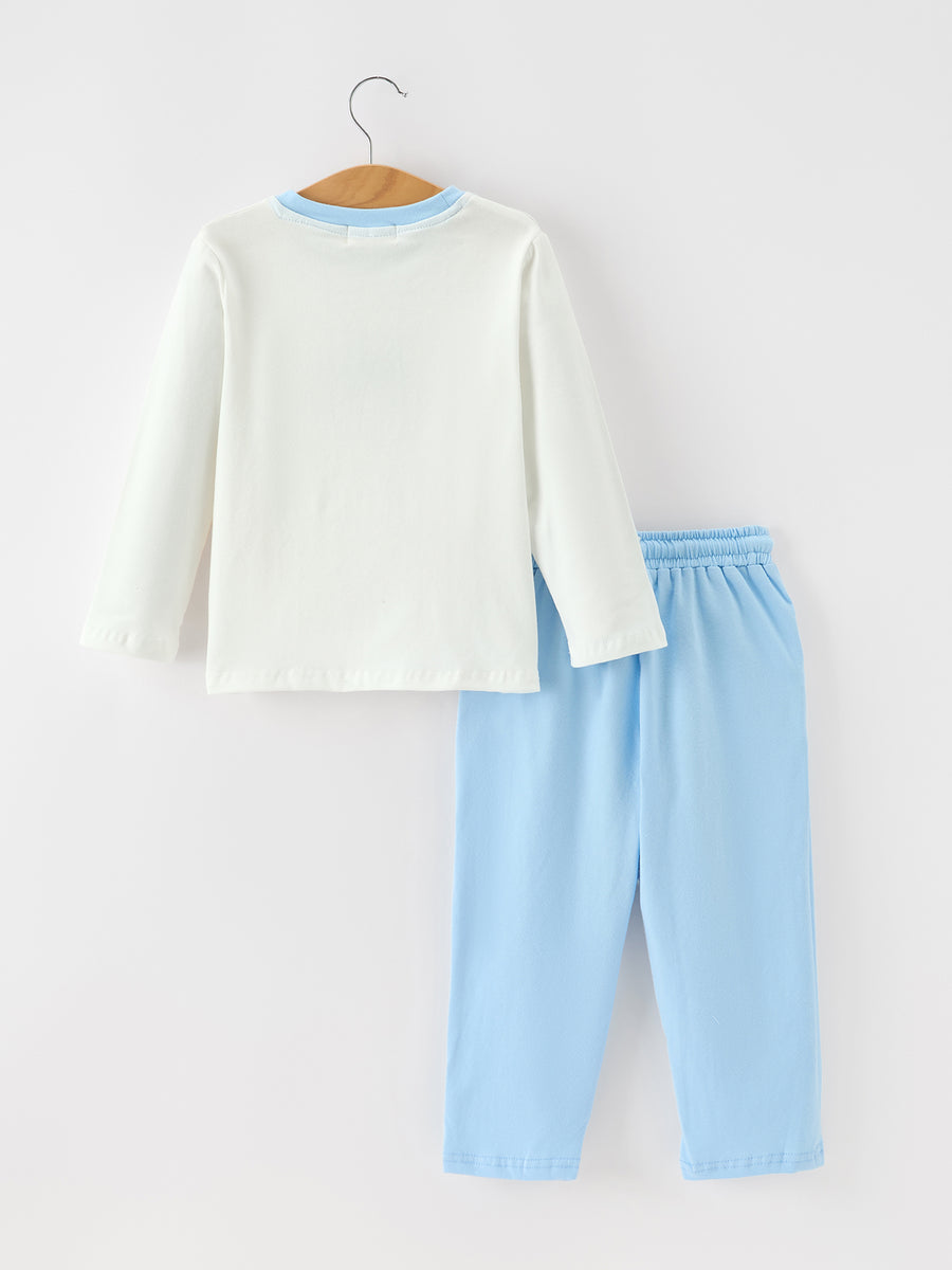 Christmas Nativity Embroidered Boys Long Sleeve Top And Pants Set