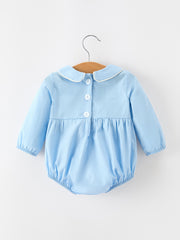 Christmas Nativity Embroidered Baby Boy Blue Smocked Romper