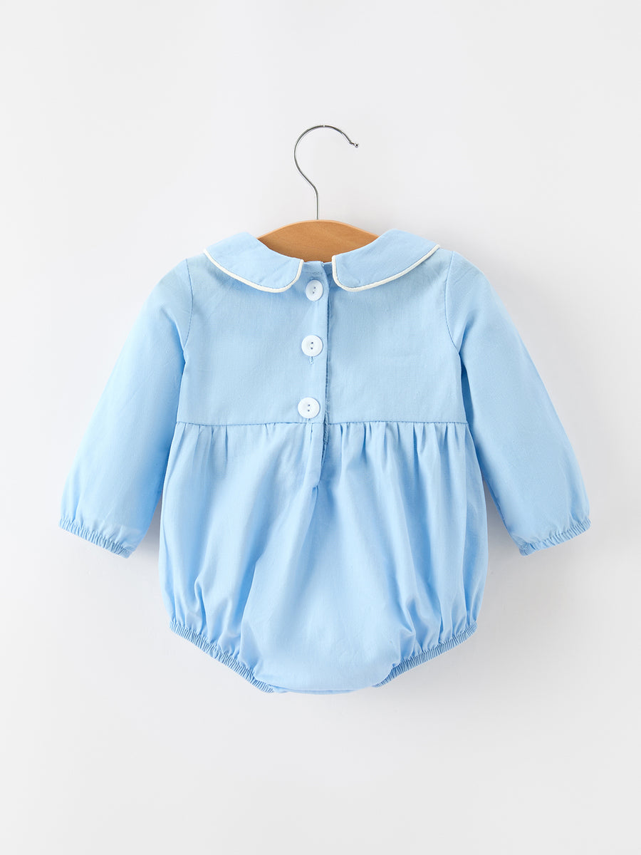 Christmas Nativity Embroidered Baby Boy Blue Smocked Romper