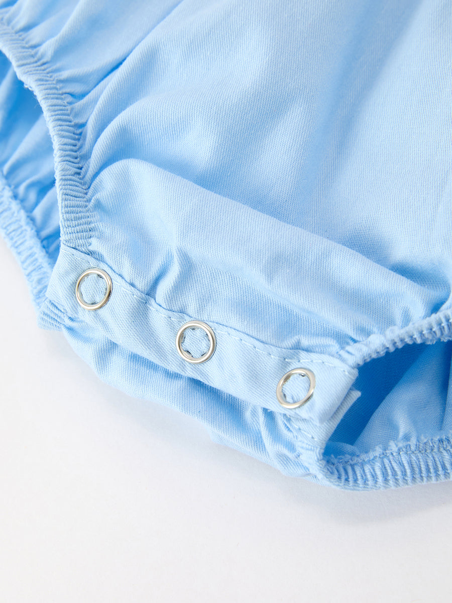 Christmas Nativity Embroidered Baby Boy Blue Smocked Romper