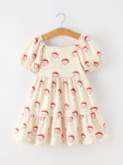 Santa Claus Puff Sleeve Girls' Dress