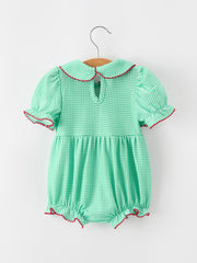 Christmas Girls Green Plaid Smocked Bow Bubble Romper