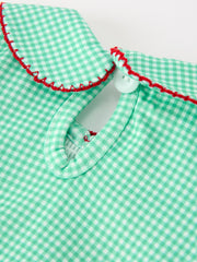 Christmas Girls Green Plaid Smocked Bow Bubble Romper