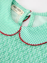 Christmas Girls Green Plaid Smocked Bow Peter Pan Collar Dress