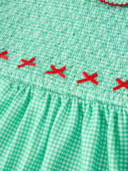 Christmas Girls Green Plaid Smocked Bow Peter Pan Collar Dress