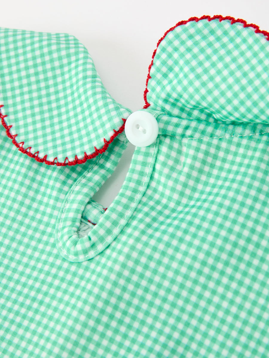 Christmas Girls Green Plaid Smocked Bow Peter Pan Collar Dress