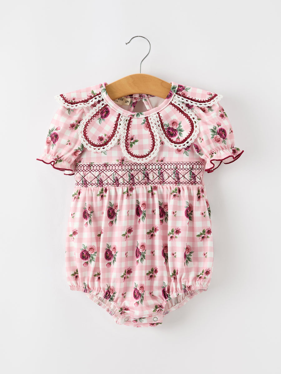 Fall Baby Girls Vintage Smocked Floral Romper