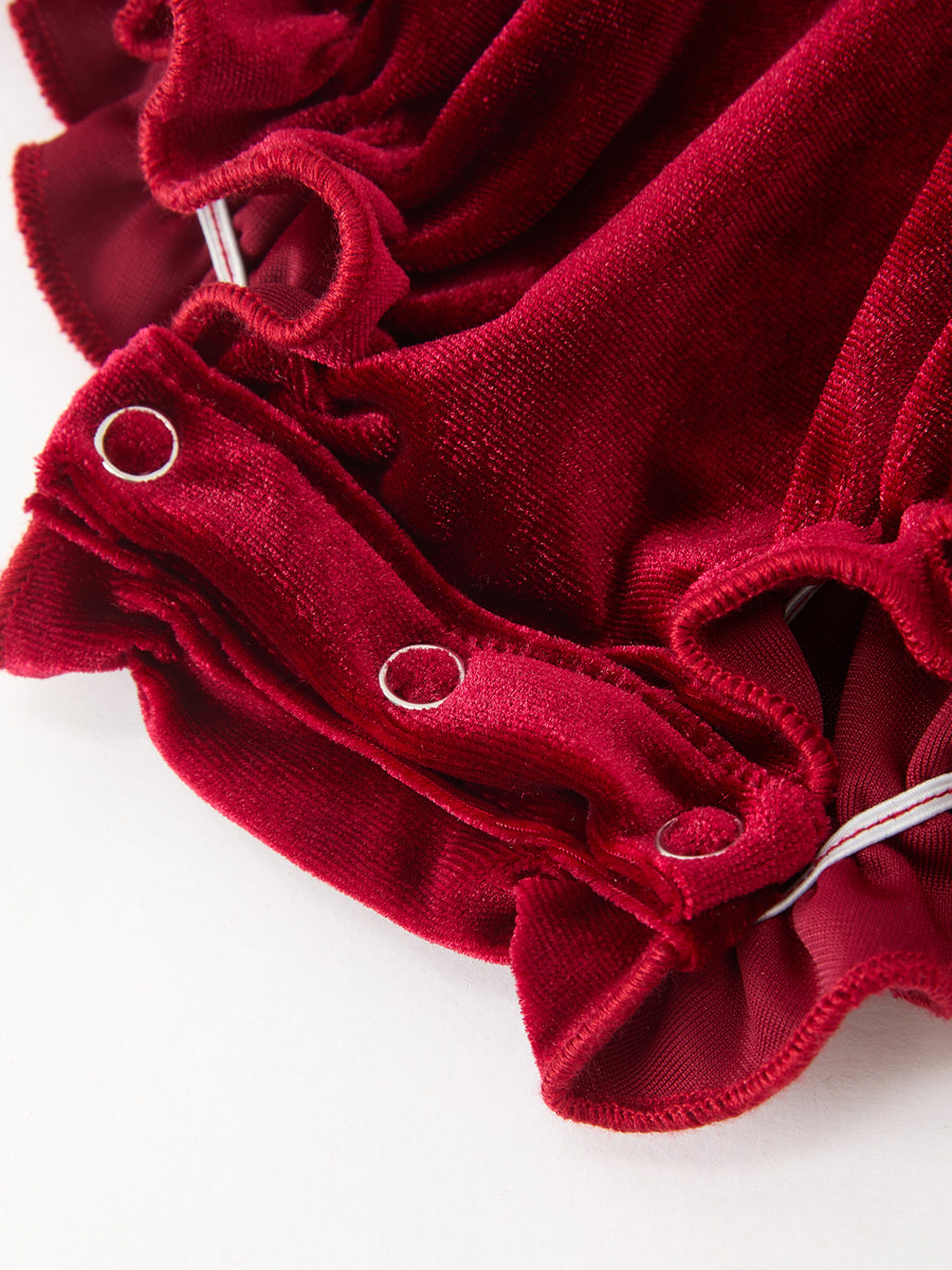 Christmas Burgundy Velvet Baby Girl Smocked Pearl Romper