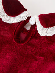 Christmas Burgundy Velvet Baby Girl Smocked Pearl Romper