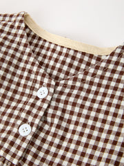 Gingham Baby Romper with Long Sleeve Puff Design