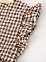 Gingham Baby Romper with Long Sleeve Puff Design