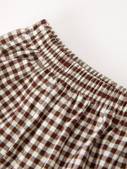 Gingham Baby Romper with Long Sleeve Puff Design