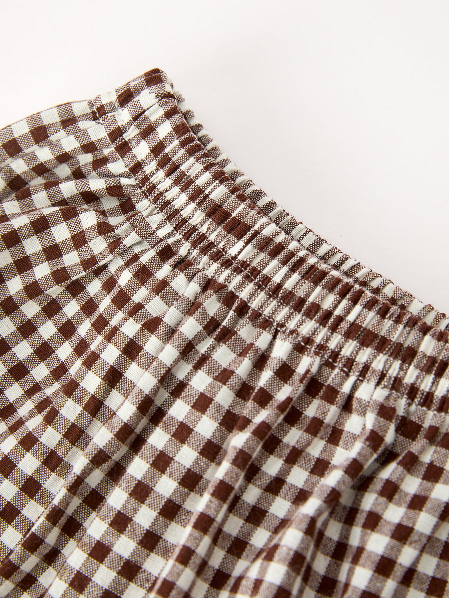 Gingham Baby Romper with Long Sleeve Puff Design