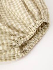 Gingham Baby Romper with Long Sleeve Puff Design