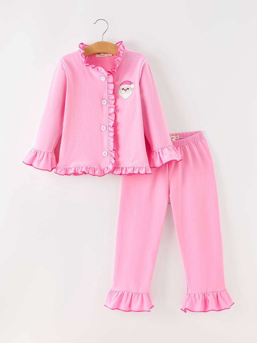 Christmas Santa Girls Pink Ruffle Pajama Set
