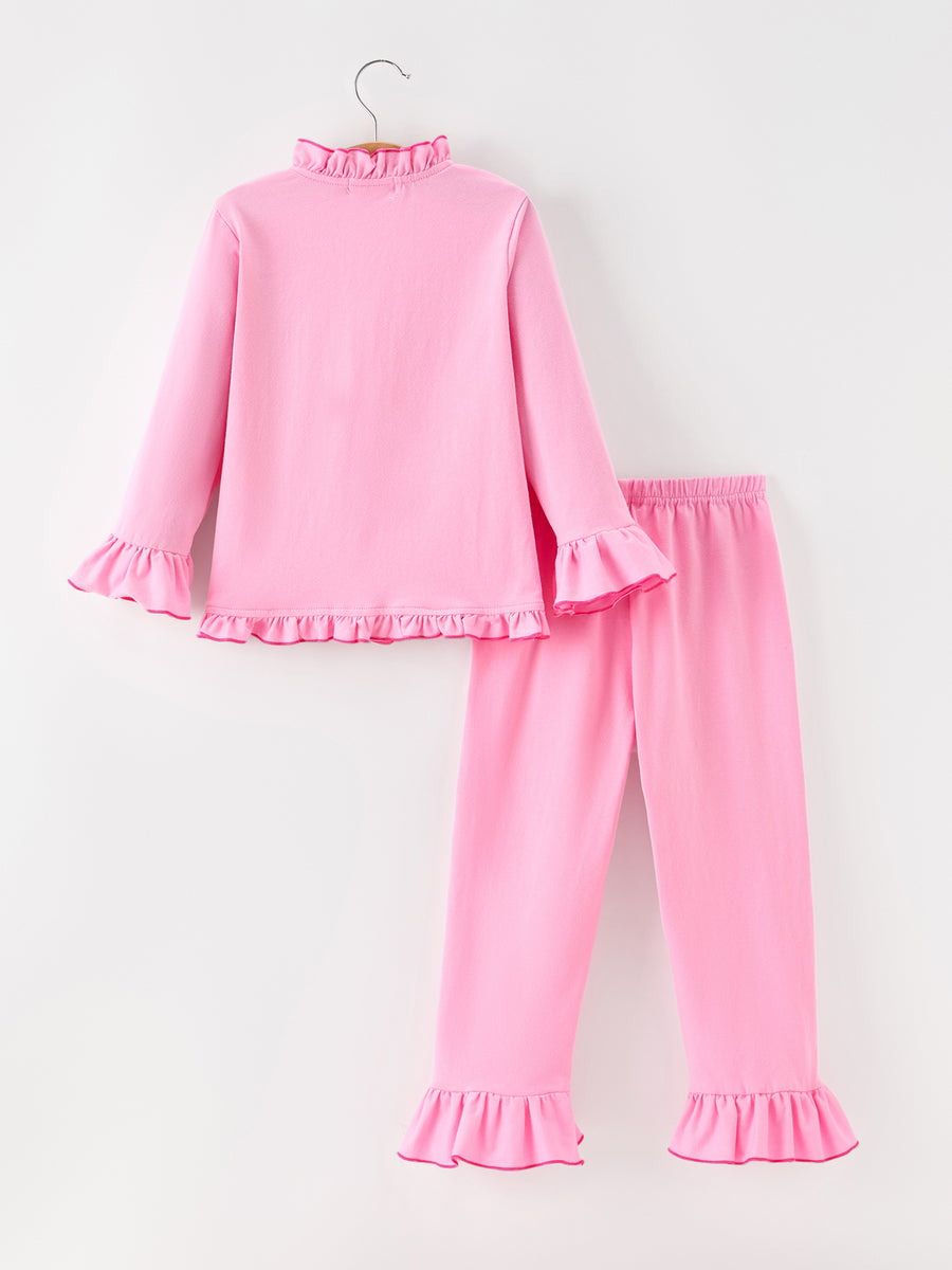 Christmas Santa Girls Pink Ruffle Pajama Set