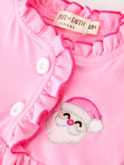 Baby Girls Christmas Santa Embroidered Ruffle Bubble Romper