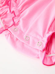 Baby Girls Christmas Santa Embroidered Ruffle Bubble Romper