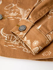 Girls Western Desert Print Brown Denim Jacket With Pockets