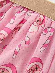 Girls Pink Christmas Santa Candy Cane Print Tutu Skirt