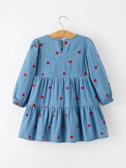 Valentine Girls Heart Embroidered Denim Dress