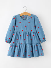 Valentine Girls Heart Embroidered Denim Dress